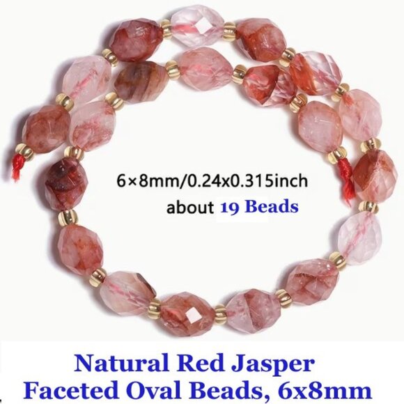 AAA Natural Red Jasper Faceted Oval Beads, 6x8mm, Rice Shape  About 19 Beads - Picture 1 of 1